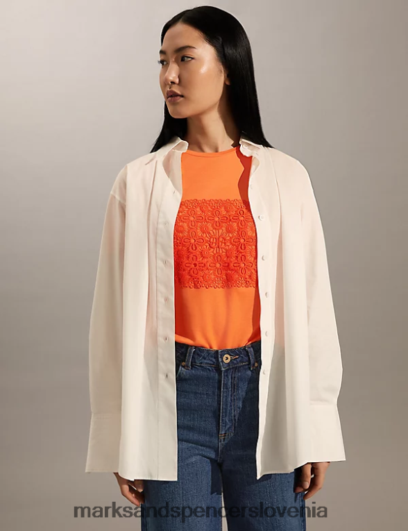 vezena majica s kratkimi rokavi oranžna Marks & Spencer oblačila ženske 6T8F6X2807