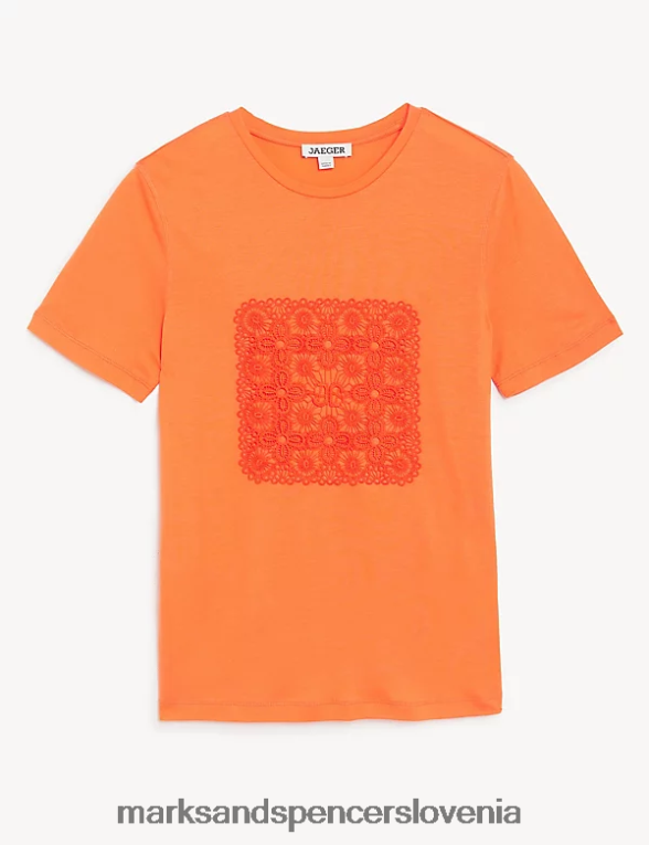 vezena majica s kratkimi rokavi oranžna Marks & Spencer oblačila ženske 6T8F6X2807