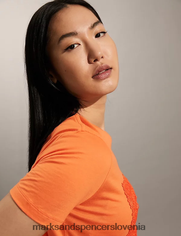vezena majica s kratkimi rokavi oranžna Marks & Spencer oblačila ženske 6T8F6X2807