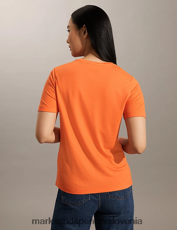 vezena majica s kratkimi rokavi oranžna Marks & Spencer oblačila ženske 6T8F6X2807