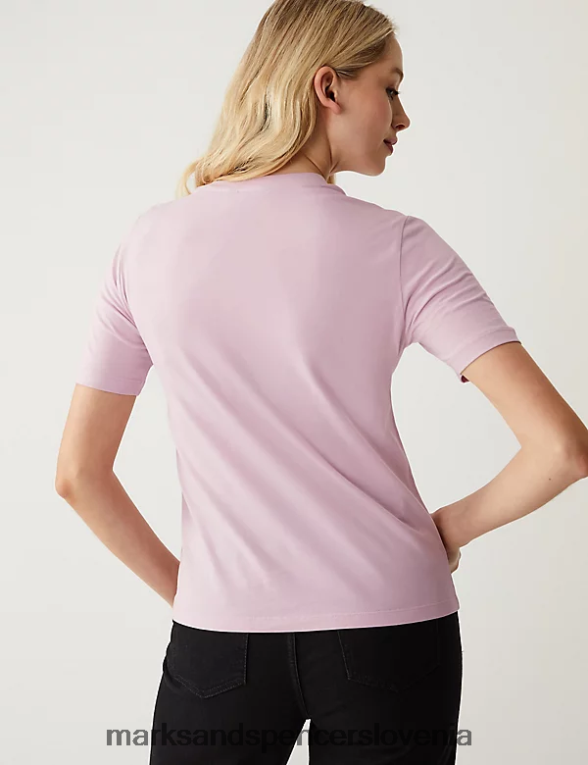 vsakodnevna majica s potiskom iz čistega bombaža roza mešanica Marks & Spencer oblačila ženske 6T8F6X2065