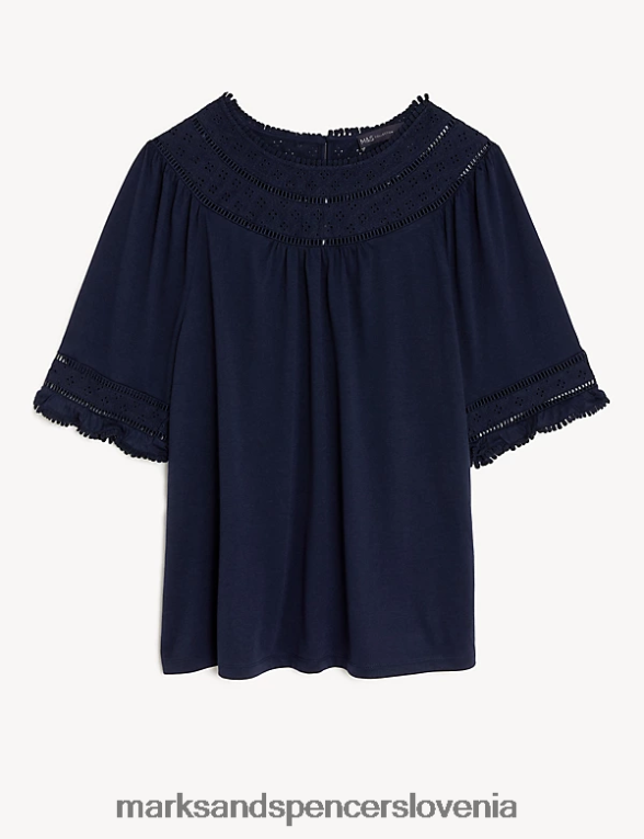zgornji del z vstavkom iz jersey čipke mornarica Marks & Spencer oblačila ženske 6T8F6X1274