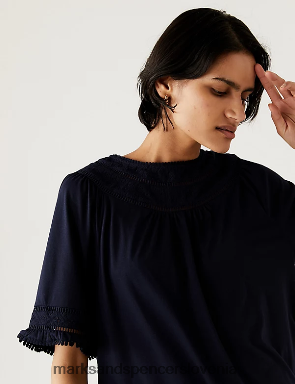zgornji del z vstavkom iz jersey čipke mornarica Marks & Spencer oblačila ženske 6T8F6X1274