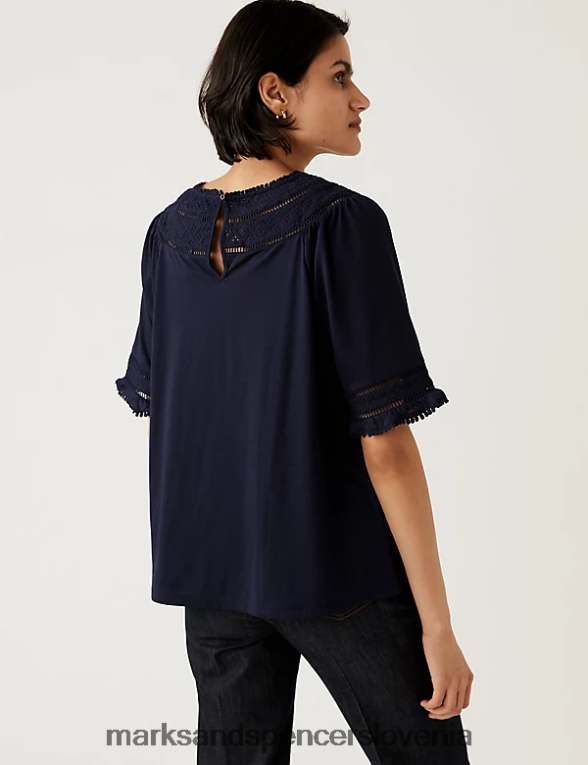 zgornji del z vstavkom iz jersey čipke mornarica Marks & Spencer oblačila ženske 6T8F6X1274