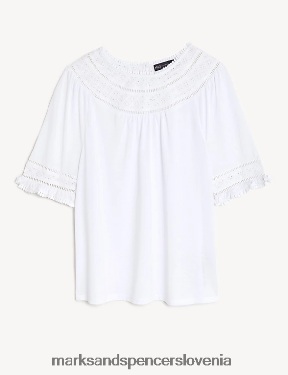zgornji del z vstavkom iz jersey čipke nežno bela Marks & Spencer oblačila ženske 6T8F6X1609