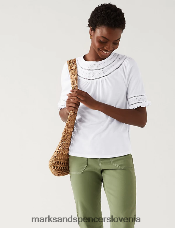 zgornji del z vstavkom iz jersey čipke nežno bela Marks & Spencer oblačila ženske 6T8F6X1609