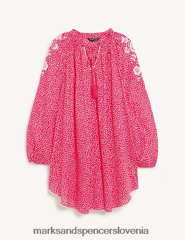 Kaftan za plažo s potiskom iz čistega bombaža svetlo rdeča Marks & Spencer oblačila ženske 6T8F6X814