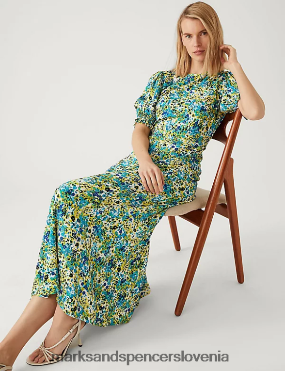 cvetlična čajna obleka midaxi rumena mešanica Marks & Spencer oblačila ženske 6T8F6X1064