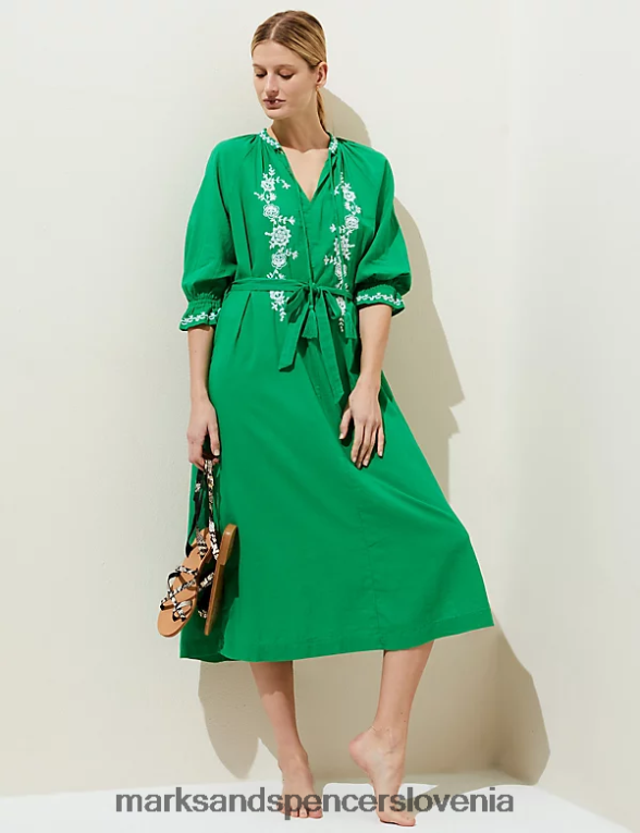 čisti bombaž beach cover up kaftan svetlo zelena Marks & Spencer oblačila ženske 6T8F6X1462