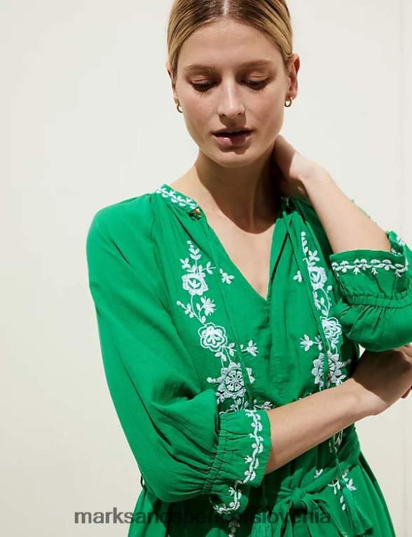 čisti bombaž beach cover up kaftan svetlo zelena Marks & Spencer oblačila ženske 6T8F6X1462