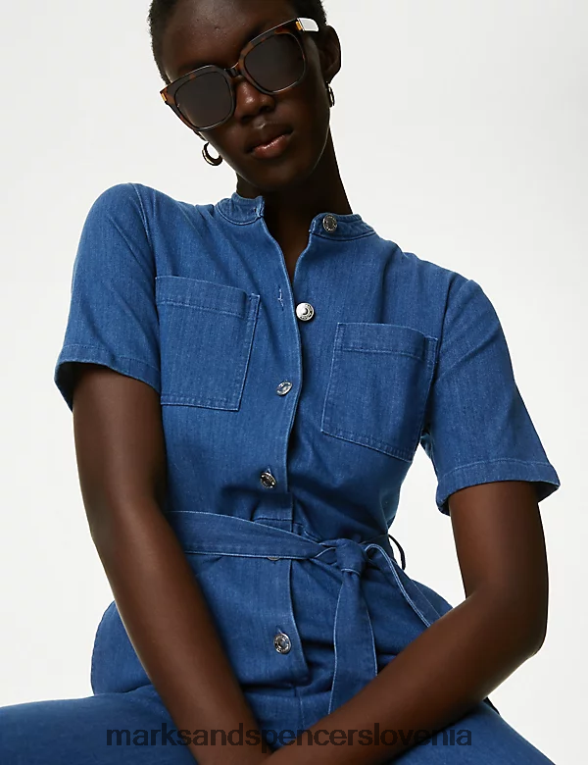 kombinezon s kratkimi rokavi s pasom denim Marks & Spencer oblačila ženske 6T8F6X1552
