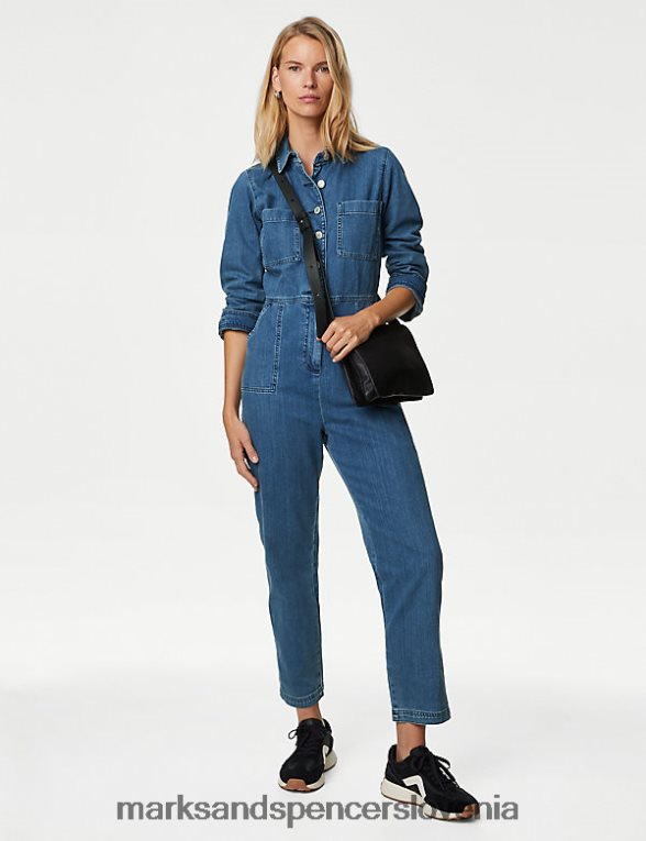 kombinezon z gumbi spredaj z dolgimi rokavi denim Marks & Spencer oblačila ženske 6T8F6X117