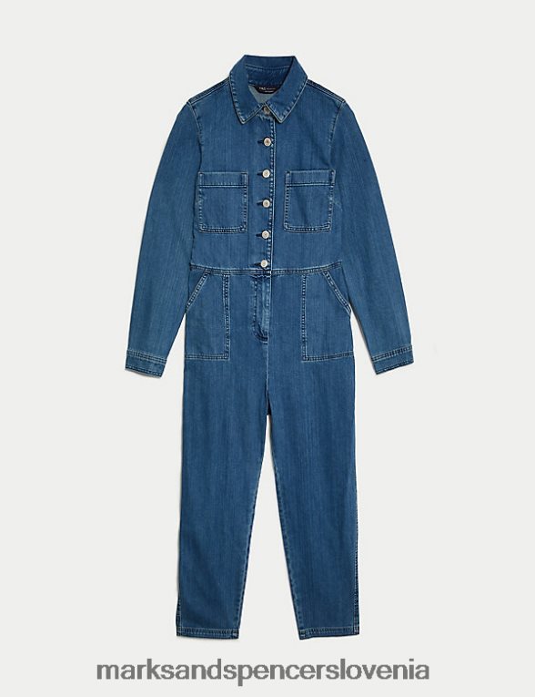 kombinezon z gumbi spredaj z dolgimi rokavi denim Marks & Spencer oblačila ženske 6T8F6X117