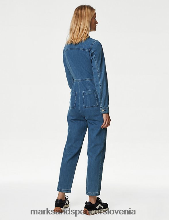 kombinezon z gumbi spredaj z dolgimi rokavi denim Marks & Spencer oblačila ženske 6T8F6X117