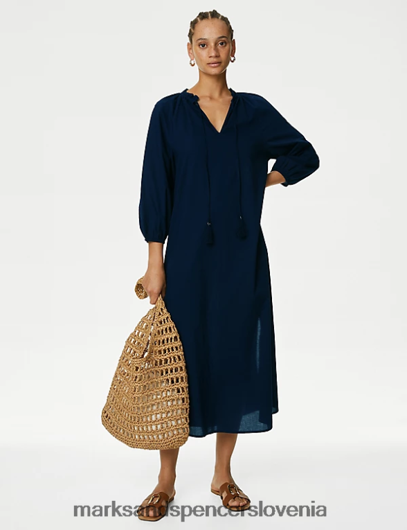 kravata iz čistega bombaža spredaj na plaži pokrij kaftan mornarica Marks & Spencer oblačila ženske 6T8F6X711
