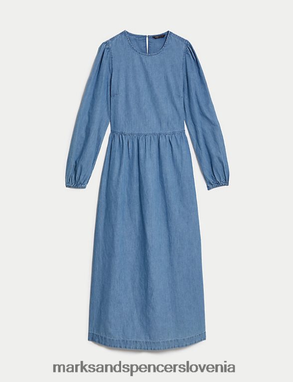 maksi obleka iz jeansa z zavezovanjem do pasu svetlo denim Marks & Spencer oblačila ženske 6T8F6X1862