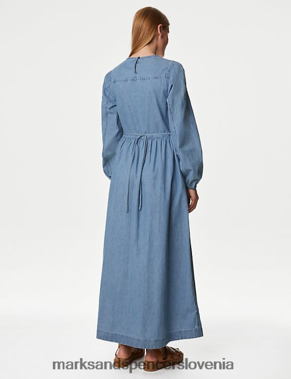 maksi obleka iz jeansa z zavezovanjem do pasu svetlo denim Marks & Spencer oblačila ženske 6T8F6X1862