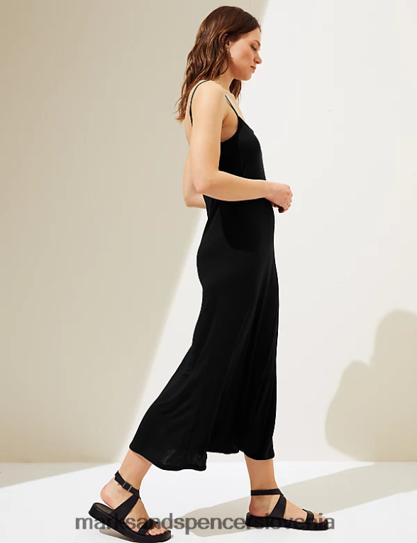 maksi slip obleka iz džersija z velikim izrezom Črna Marks & Spencer oblačila ženske 6T8F6X1452