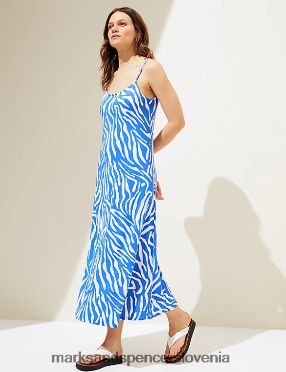 maxi slip obleka z dolgim ​​izrezom svetlo modra mešanica Marks & Spencer oblačila ženske 6T8F6X1905