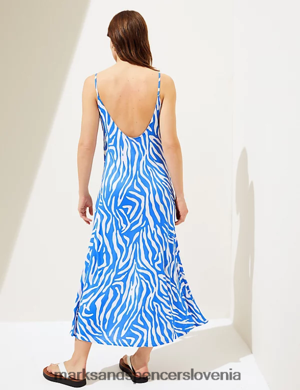 maxi slip obleka z dolgim ​​izrezom svetlo modra mešanica Marks & Spencer oblačila ženske 6T8F6X1905