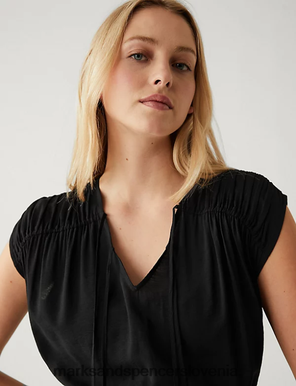 midaxi obleka s pasom na zavezovanje Črna Marks & Spencer oblačila ženske 6T8F6X3145