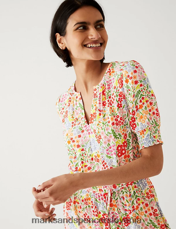 midaxi obleka s potiskom in okroglim izrezom multi Marks & Spencer oblačila ženske 6T8F6X732