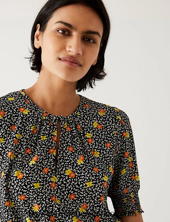 midaxi obleka s potiskom in okroglim izrezom pomarančna mešanica Marks & Spencer oblačila ženske 6T8F6X1128