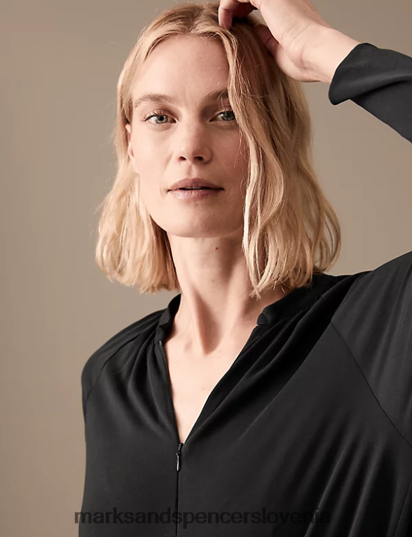 midaxi obleka z zadrgo in izrezom Črna Marks & Spencer oblačila ženske 6T8F6X2888
