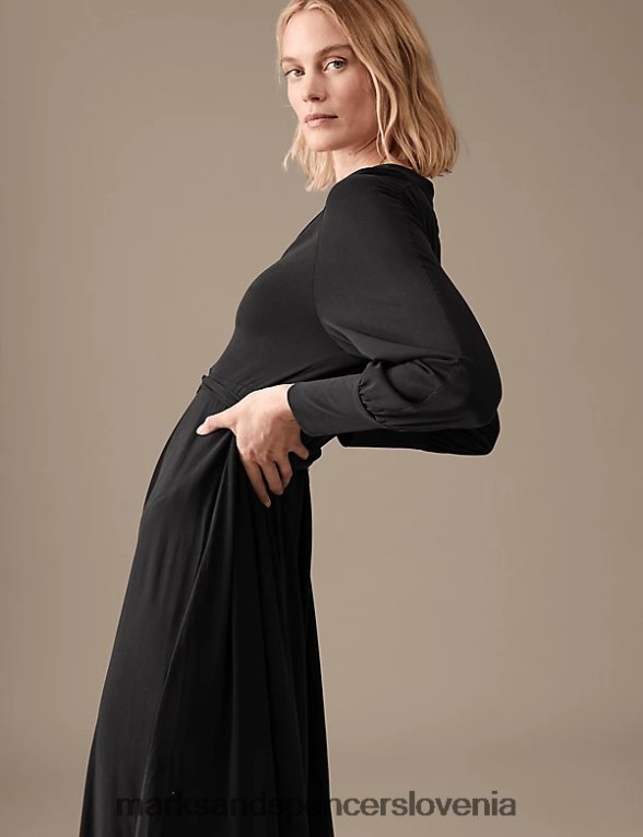 midaxi obleka z zadrgo in izrezom Črna Marks & Spencer oblačila ženske 6T8F6X2888