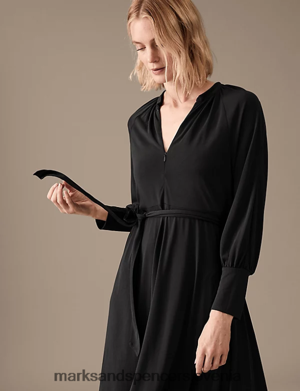 midaxi obleka z zadrgo in izrezom Črna Marks & Spencer oblačila ženske 6T8F6X2888