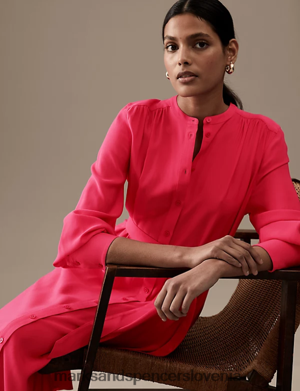midaxi srajčna obleka z visokim ovratnikom šminka Marks & Spencer oblačila ženske 6T8F6X1546