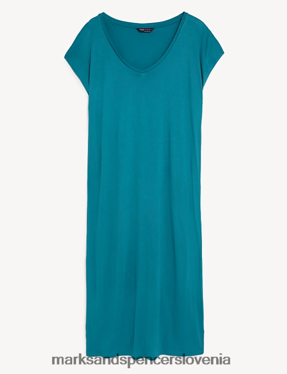 midi majica z v-izrezom iz džersija lovorov list Marks & Spencer oblačila ženske 6T8F6X2016