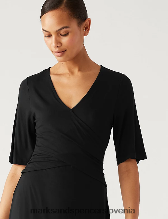midi obleka iz džersija z v-izrezom Črna Marks & Spencer oblačila ženske 6T8F6X1463