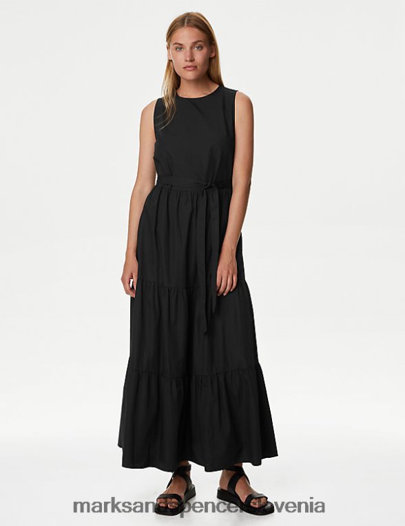 midi obleka iz čistega bombaža z okroglim izrezom Črna Marks & Spencer oblačila ženske 6T8F6X1252