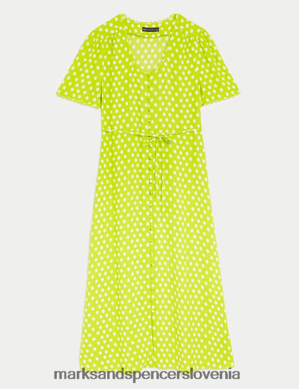 midi obleka s pikami in v-izrezom rumena mešanica Marks & Spencer oblačila ženske 6T8F6X338
