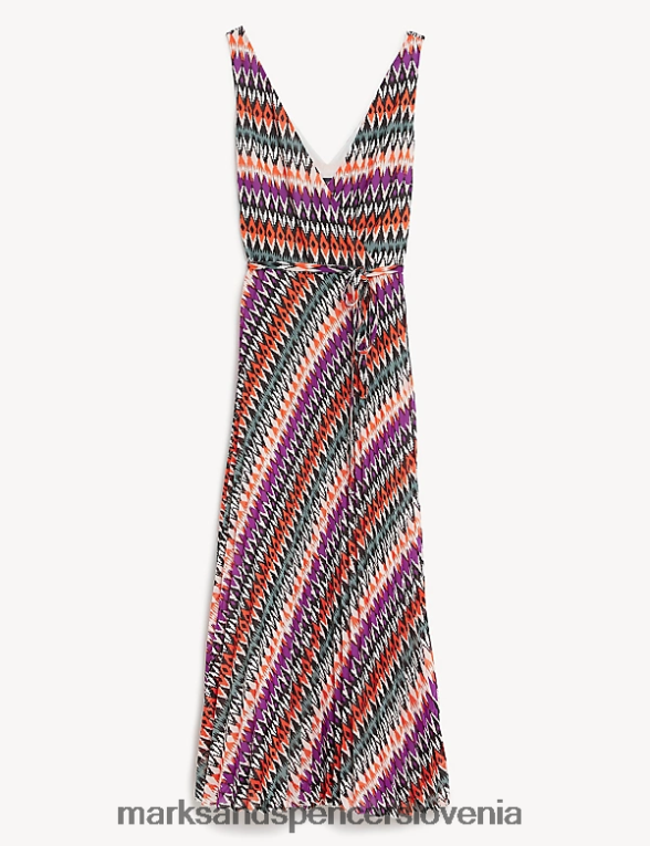 midi obleka s potiskom in v-izrezom multi Marks & Spencer oblačila ženske 6T8F6X484