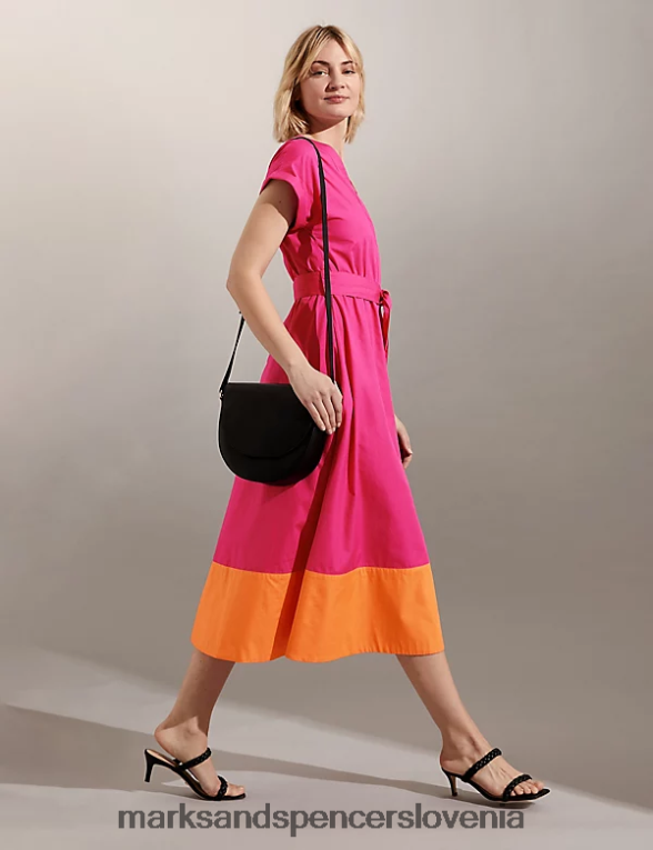 midi pasirana obleka iz čistega bombaža roza mešanica Marks & Spencer oblačila ženske 6T8F6X222