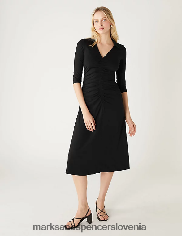 midi rolkarska obleka iz jerseyja Črna Marks & Spencer oblačila ženske 6T8F6X2467