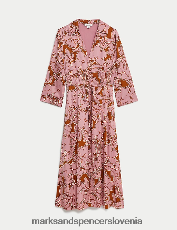 midi rolkarska obleka s cvetličnim pasom roza Marks & Spencer oblačila ženske 6T8F6X1066