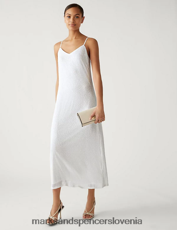 midi slip obleka z bleščicami in v-izrezom srebro Marks & Spencer oblačila ženske 6T8F6X1165