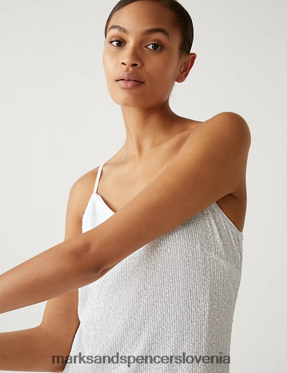midi slip obleka z bleščicami in v-izrezom srebro Marks & Spencer oblačila ženske 6T8F6X1165