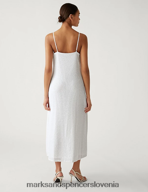 midi slip obleka z bleščicami in v-izrezom srebro Marks & Spencer oblačila ženske 6T8F6X1165