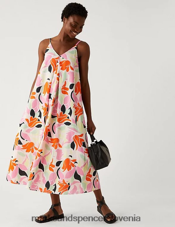 midi slip obleka z bogatim lanom in v-izrezom multi Marks & Spencer oblačila ženske 6T8F6X266