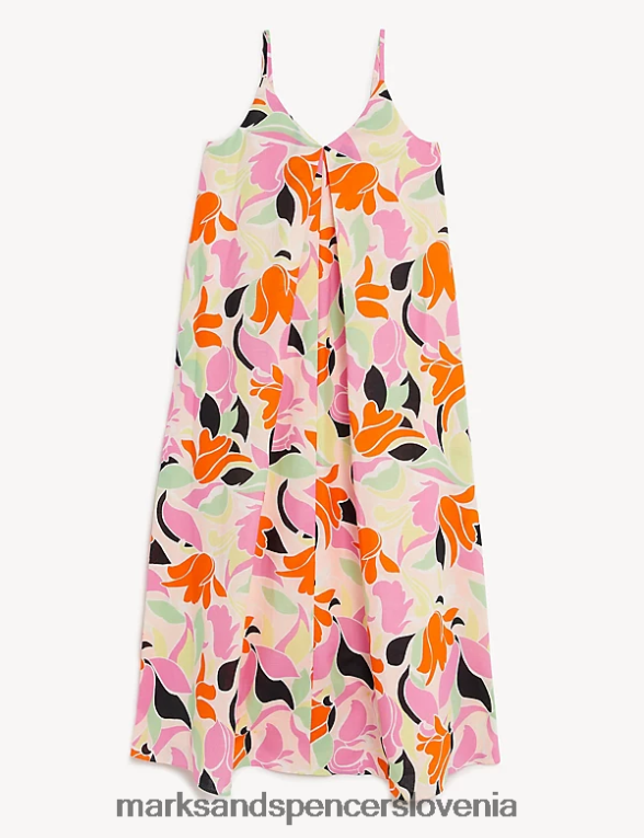 midi slip obleka z bogatim lanom in v-izrezom multi Marks & Spencer oblačila ženske 6T8F6X266
