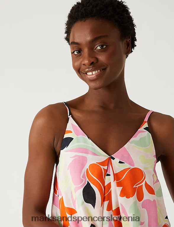midi slip obleka z bogatim lanom in v-izrezom multi Marks & Spencer oblačila ženske 6T8F6X266