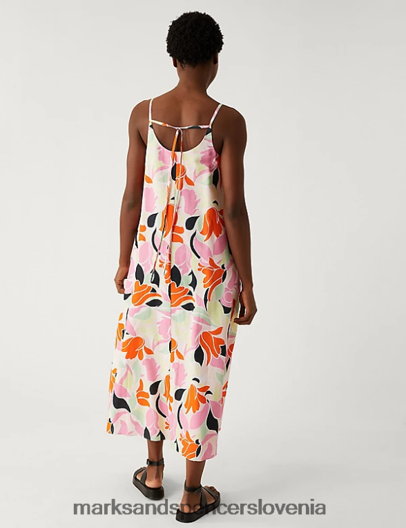midi slip obleka z bogatim lanom in v-izrezom multi Marks & Spencer oblačila ženske 6T8F6X266