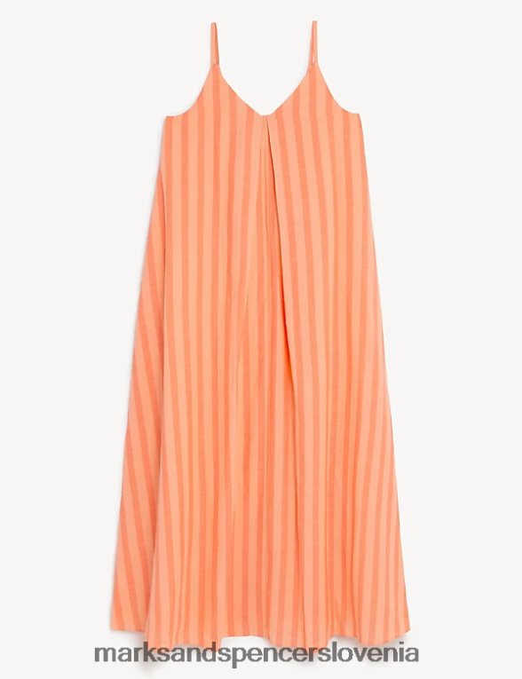 midi slip obleka z bogatim lanom in v-izrezom pomarančna mešanica Marks & Spencer oblačila ženske 6T8F6X598