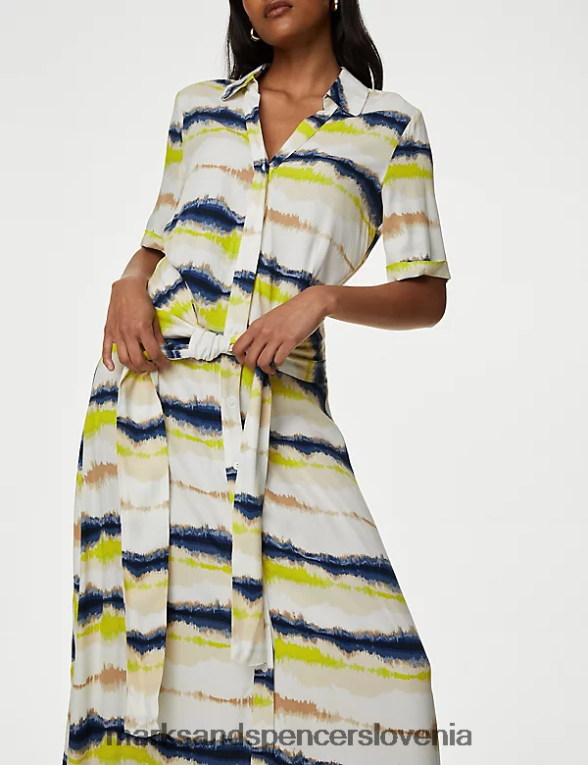 midi srajčna obleka z ovratnikom in pasom multi Marks & Spencer oblačila ženske 6T8F6X45