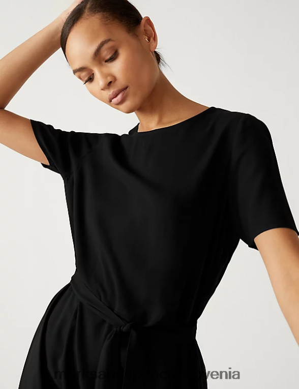 mini čajna obleka z okroglim izrezom in zavezovanjem Črna Marks & Spencer oblačila ženske 6T8F6X1464