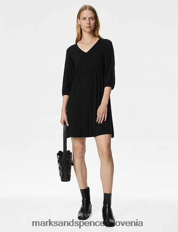 mini obleka iz džersija z v-izrezom Črna Marks & Spencer oblačila ženske 6T8F6X1656